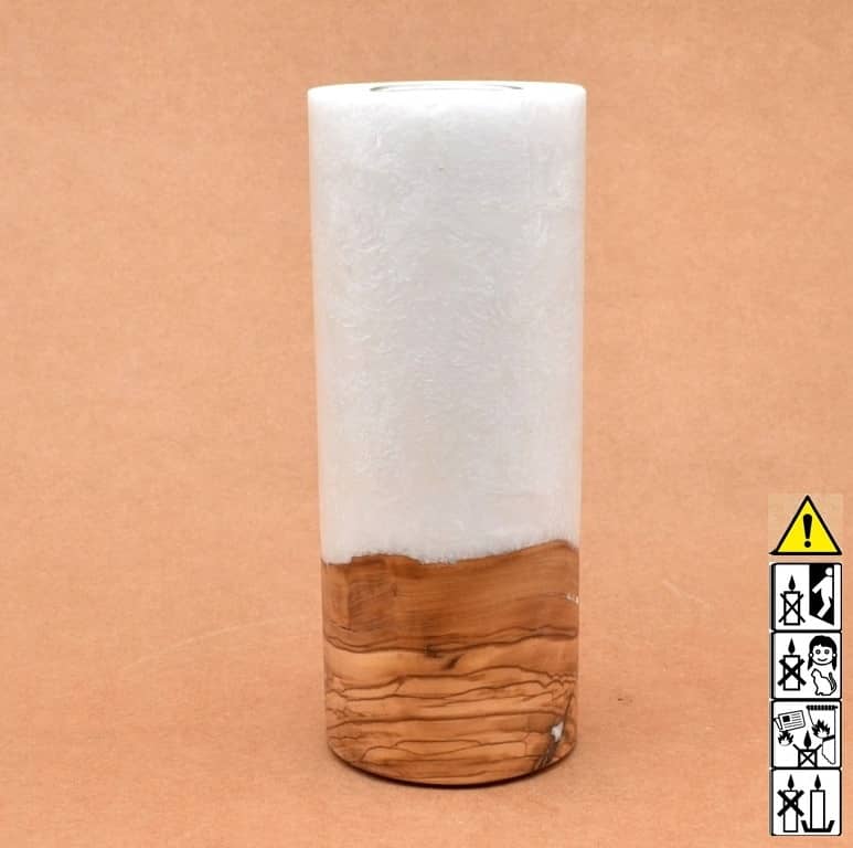 Kerze 80x200mm mit Holzelement, Individuelle, persönliche Hochzeitskerze  Holzkerze, Rund Stearinoptik, Hochzeitskerze mit Teelicht im Kerzen online Shop für Hochzeiten bestellen, günstig kaufen.
