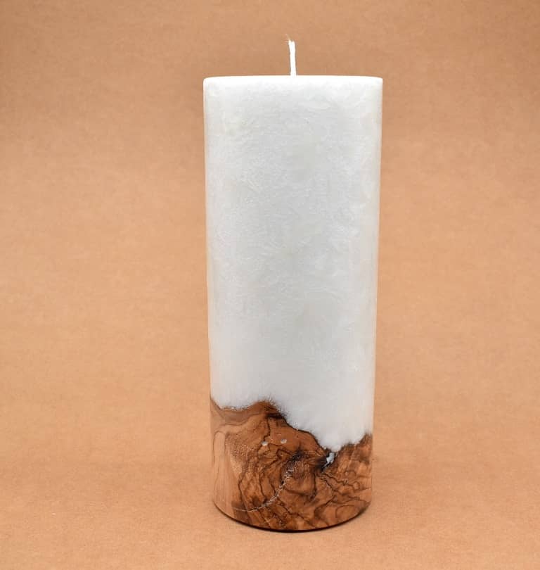 Kerze mit Holz Unikat Rund 100 x 250 mm mit Docht Nr.: 4