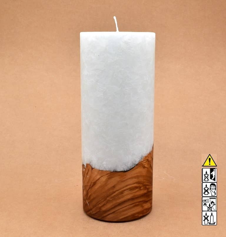 Kerze mit Holz Unikat Rund 100 x 250 mm mit Docht Nr.: 4