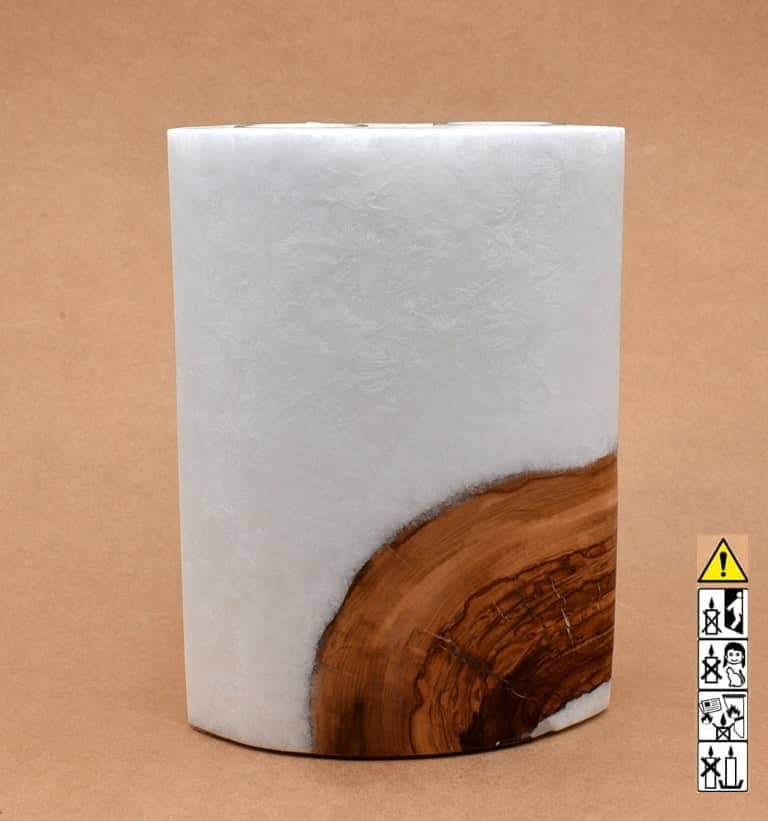 Kerze mit Holzelement, Individuelle, persönliche Hochzeitskerze  Holzkerze, Rund Stearinoptik, Hochzeitskerze mit Teelicht im Kerzen online Shop für Hochzeiten bestellen, günstig kaufen.