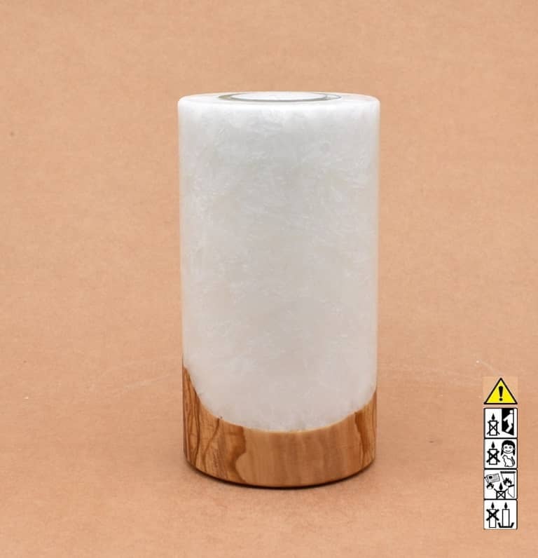 Kerze mit Holz Unikat Rund 80 x 150 mm mit Teelicht Nr.: 11
