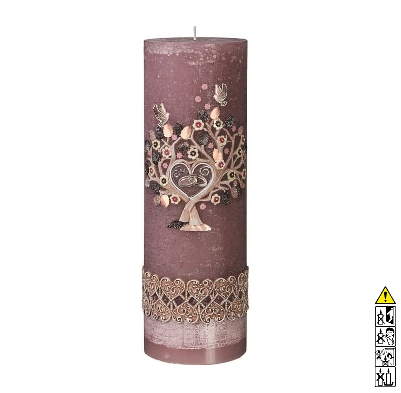 Hochzeitskerze Lebensbaum Rundkerze rustica altrosa 300 x 100 mm Hochwertige individuelle Hochzeitskerze für die Trauung Lebensbaum Rundkerze rustica altrosa 300 x 100 mm