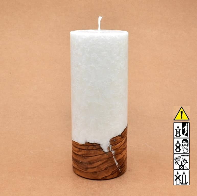 Kerze mit Holz Unikat Rund 80 x 200 mm mit Docht Nr.: 12