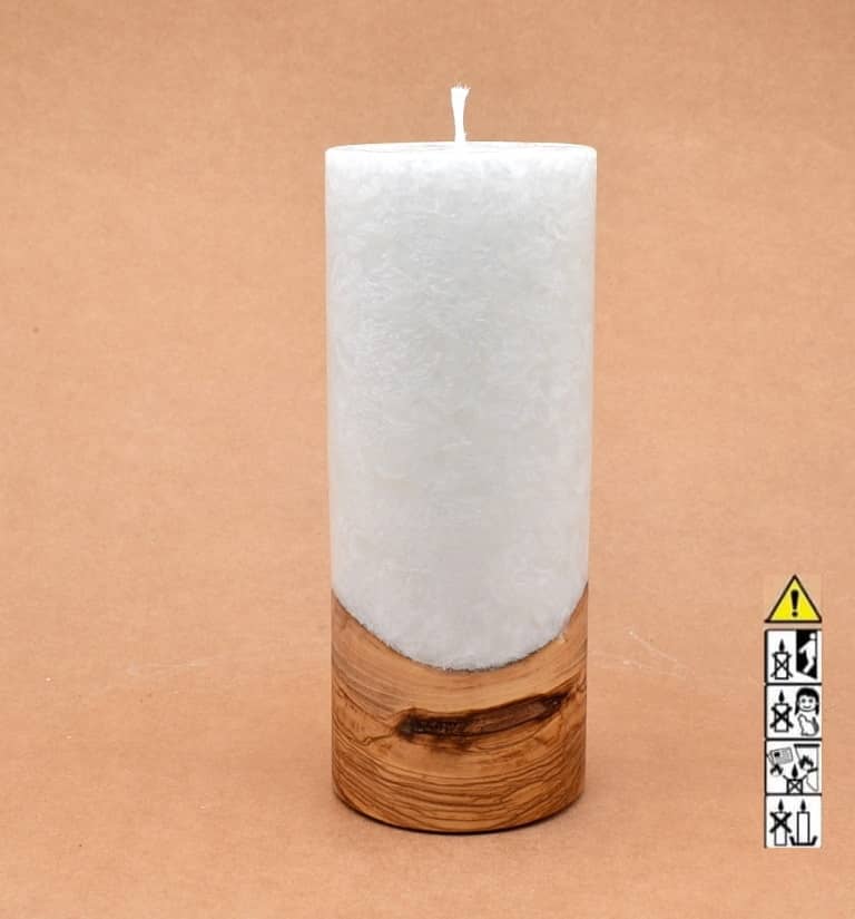 Kerze mit Holz Unikat Rund 80 x 200 mm mit Docht Nr.: 12