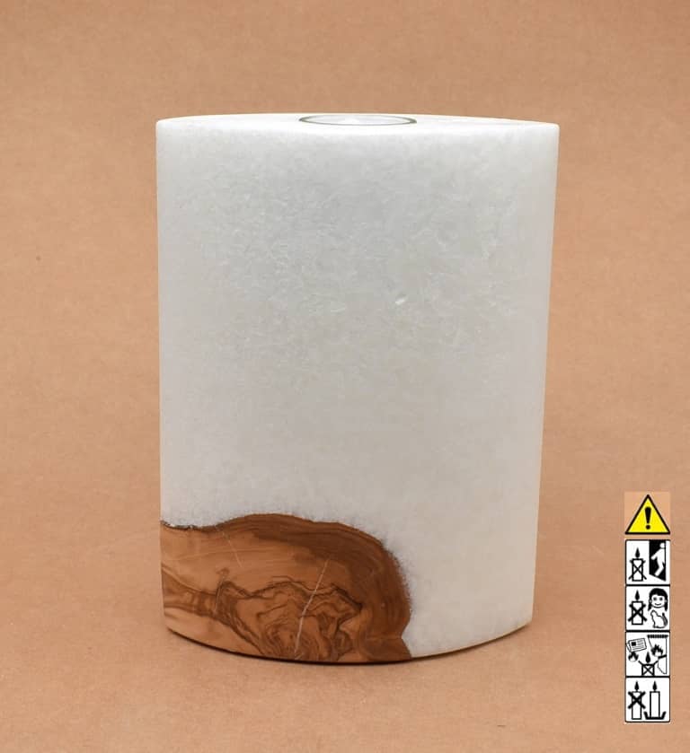 Kerze mit Holzelement, Individuelle, persönliche Hochzeitskerze  Holzkerze, Rund Stearinoptik, Hochzeitskerze mit Teelicht im Kerzen online Shop für Hochzeiten bestellen, günstig kaufen.