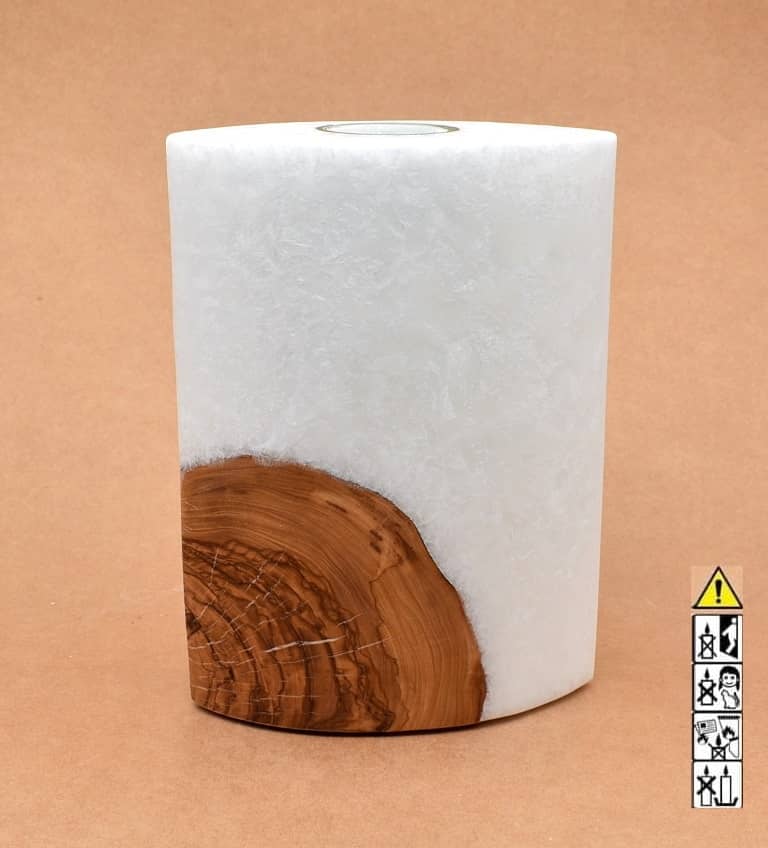 Kerze mit Holzelement, Individuelle, persönliche Hochzeitskerze  Holzkerze, Rund Stearinoptik, Hochzeitskerze mit Teelicht im Kerzen online Shop für Hochzeiten bestellen, günstig kaufen.