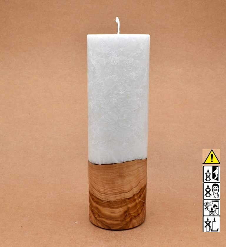 Kerze 80x250mm mit Holzelement, Individuelle, persönliche Hochzeitskerze  Holzkerze, Rund Stearinoptik, Hochzeitskerze mit Teelicht im Kerzen online Shop für Hochzeiten bestellen, günstig kaufen.