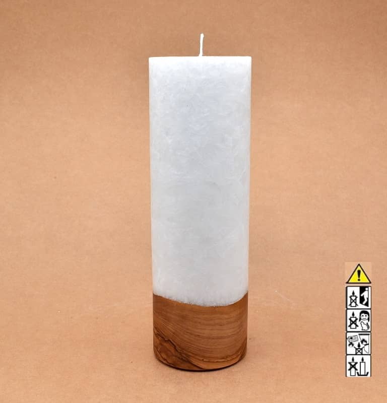 Kerze 80x250mm mit Holzelement, Individuelle, persönliche Hochzeitskerze  Holzkerze, Rund Stearinoptik, Hochzeitskerze mit Teelicht im Kerzen online Shop für Hochzeiten bestellen, günstig kaufen.