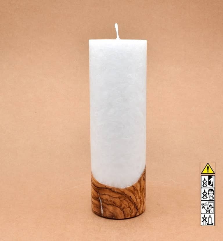 Kerze 80x250mm mit Holzelement, Individuelle, persönliche Hochzeitskerze  Holzkerze, Rund Stearinoptik, Hochzeitskerze mit Teelicht im Kerzen online Shop für Hochzeiten bestellen, günstig kaufen.