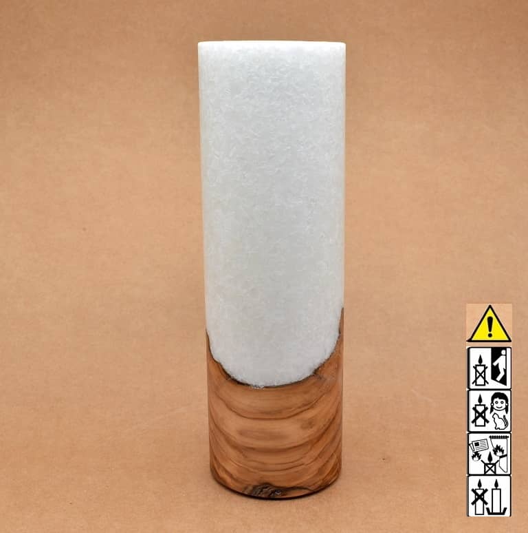 Kerze 80x250mm mit Holzelement, Individuelle, persönliche Hochzeitskerze  Holzkerze, Rund Stearinoptik, Hochzeitskerze mit Teelicht im Kerzen online Shop für Hochzeiten bestellen, günstig kaufen.