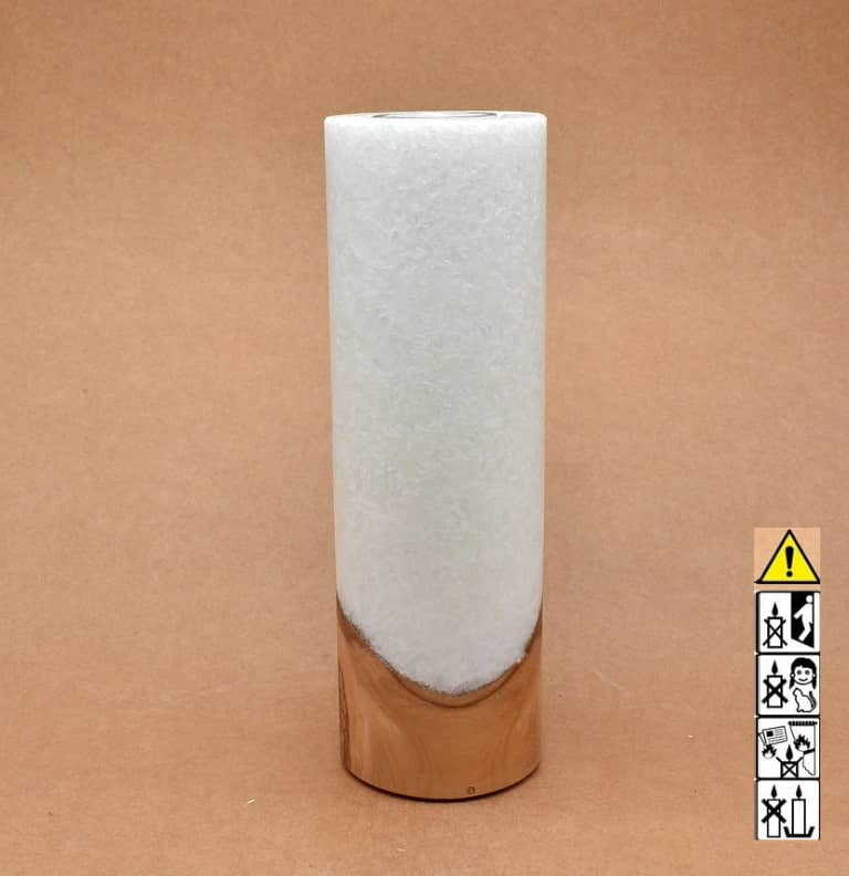 Kerze 80x250mm mit Holzelement, Individuelle, persönliche Hochzeitskerze  Holzkerze, Rund Stearinoptik, Hochzeitskerze mit Teelicht im Kerzen online Shop für Hochzeiten bestellen, günstig kaufen.