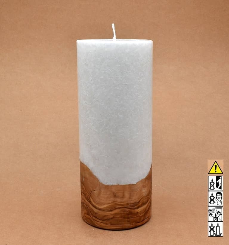 Kerze 100x250mm mit Holzelement, Individuelle, persönliche Hochzeitskerze  Holzkerze, Rund Stearinoptik, Hochzeitskerze mit Teelicht im Kerzen online Shop für Hochzeiten bestellen, günstig kaufen.