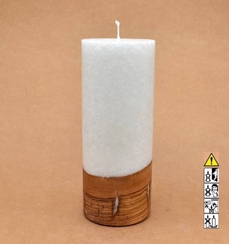 Kerze mit Holz Unikat Rund 80 x 200 mm mit Docht Nr.: 9