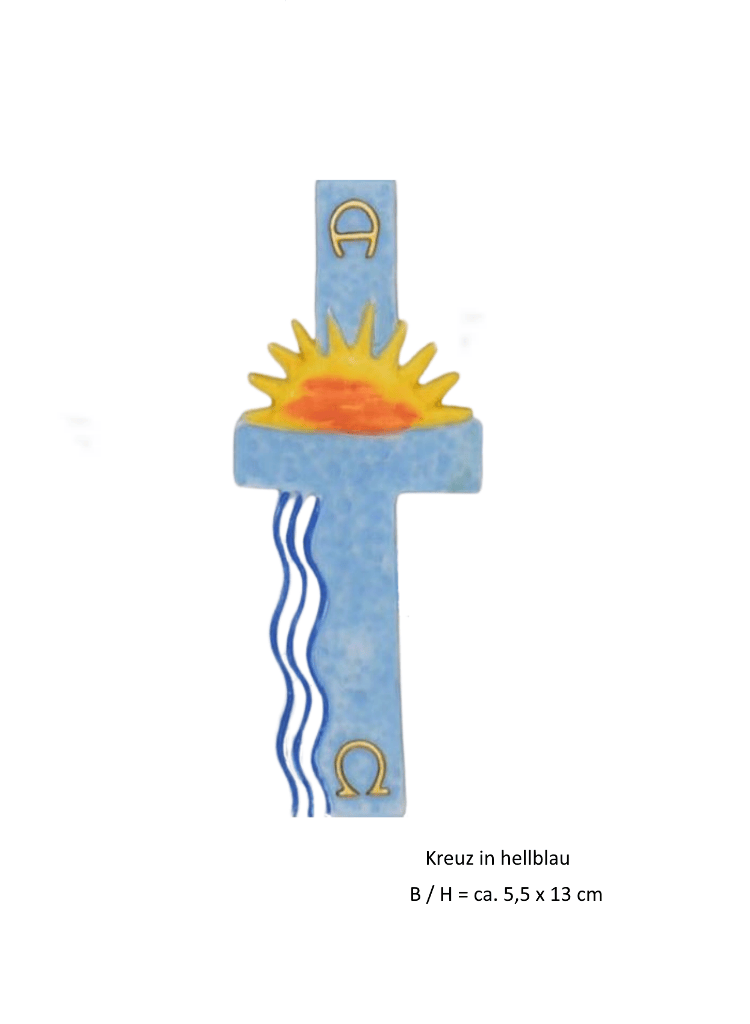 Verzierwachs Kreuz 130 x 55 mm hellblau mit Sonne und Wasser (1 Stück)