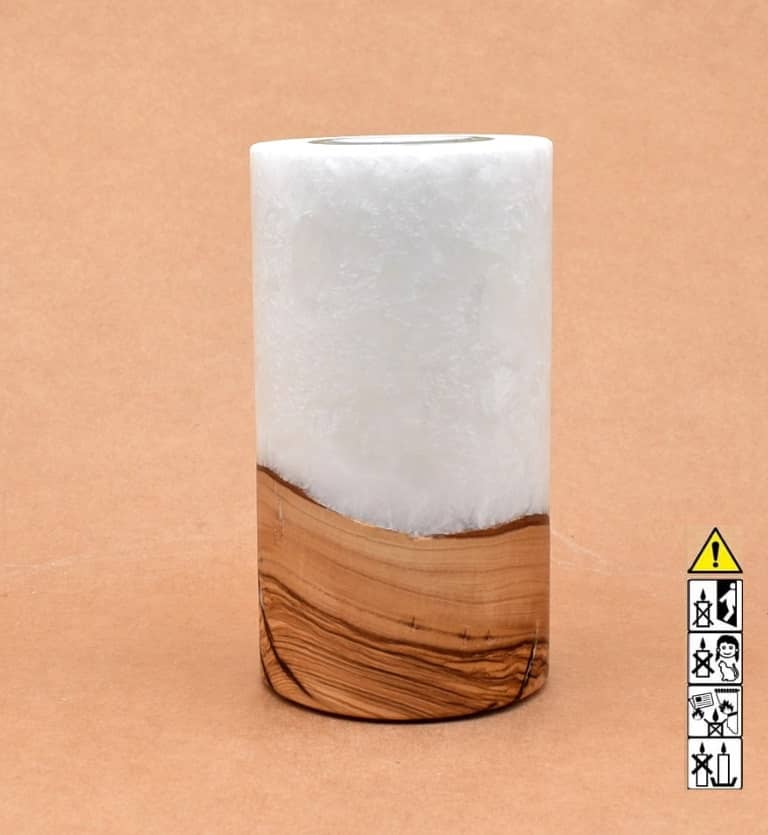 Kerze mit Holz Unikat Rund 80 x 150 mm mit Teelicht Nr.: 3