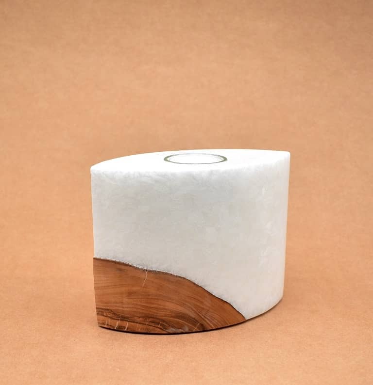 Kerze mit Holz Unikat Oval 80 x 140 x 120 mm mit 1 Teelicht Nr.: 6