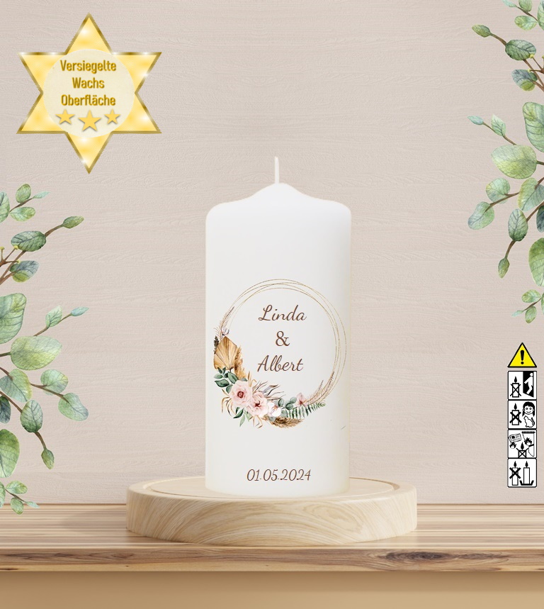 Personalisierte Hochzeitskerze "Rustica Kranz" 20 cm Personalisierte Hochzeitskerze "Rustica Kranz" 20 cm