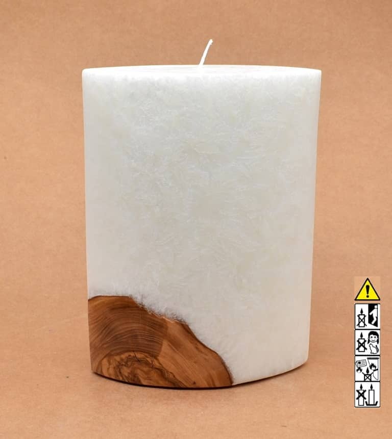 Kerze mit Holz Oval Kanten spitz 210 x 140 x 80 mm 1 x Docht. Nr.: 5