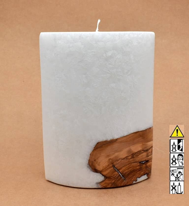 Kerze mit Holz Oval Kanten spitz 210 x 140 x 80 mm 1 x Docht. Nr.: 5