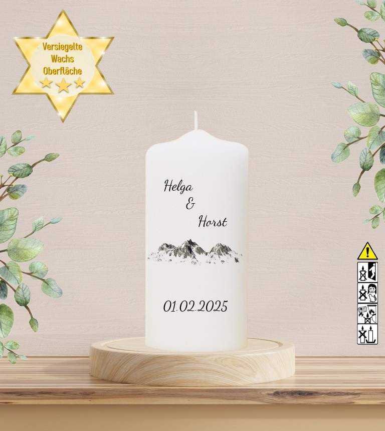 Personalisierte Hochzeitskerze "Berge" 20 cm Personalisierte Hochzeitskerze "Berge" 20 cm