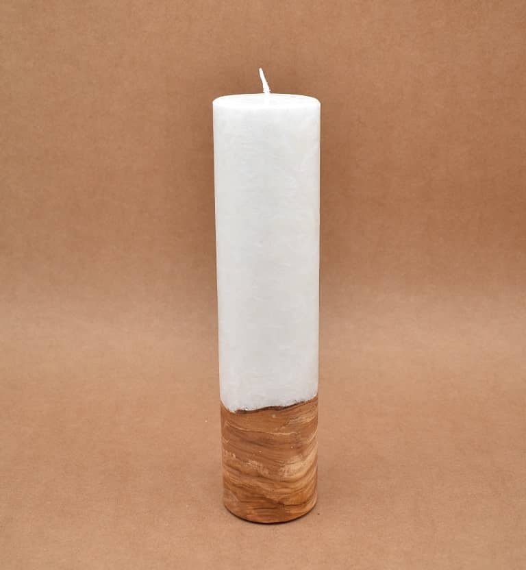 Kerze mit Holz Unikat Rund 60 x 250 mm ohne Teelichteinsatz Nr. 1