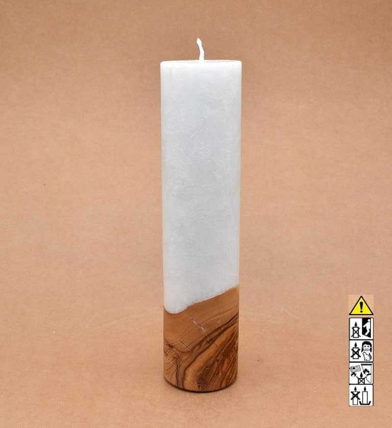 Kerze mit Holz Unikat Rund 60 x 250 mm mit Docht Nr.: 1