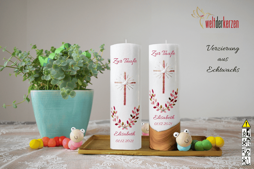 Taufkerze  Ø 6 oder 7 x 25 cm "Kreuz mit Blumenranke" Taufkerze  Ø 6 oder 7 x 25 cm "Kreuz mit Blumenranke"