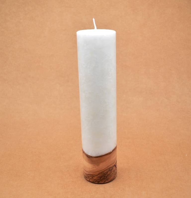 Kerze mit Holz Unikat Rund 60 x 250 mm mit Docht Nr.: 9