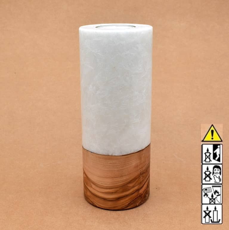 Kerze mit Holz Unikat Rund 80x200mm mit Teelicht. Jetzt in unserem Geschenke Onlineshop kaufen.