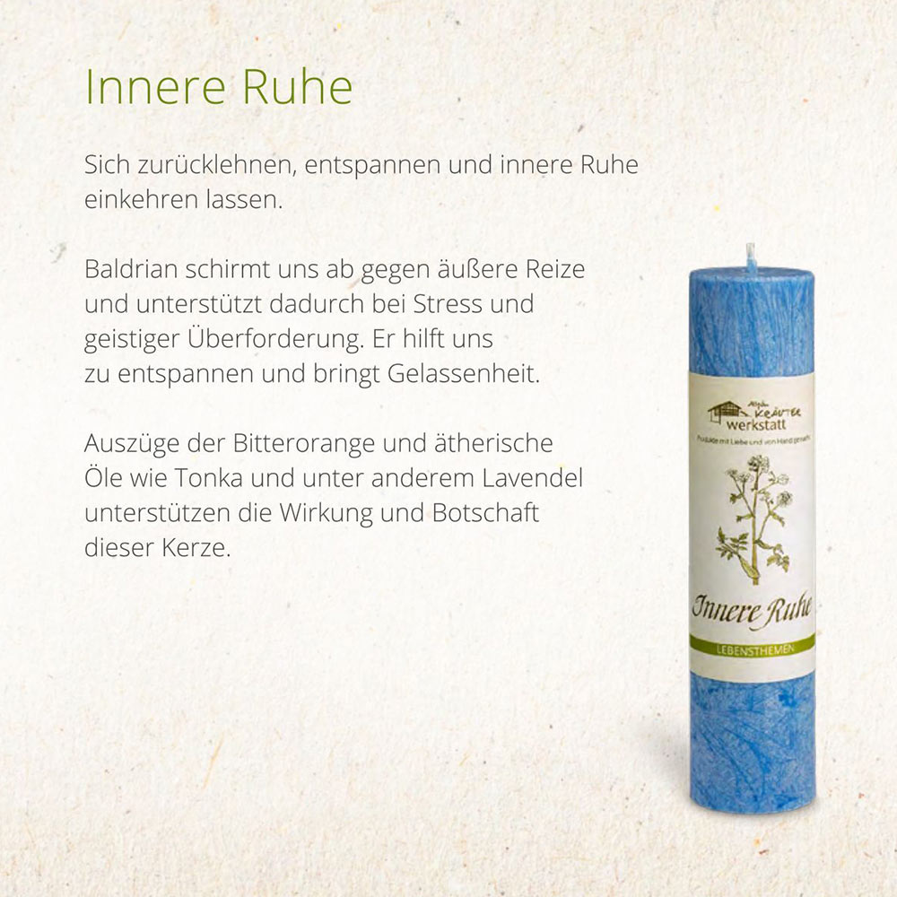 Allgäuer Heilkräuterkerze - Kerzen Lebensthemen - Innere Ruhe in blau in unserem Kerzen Online Shop kaufen