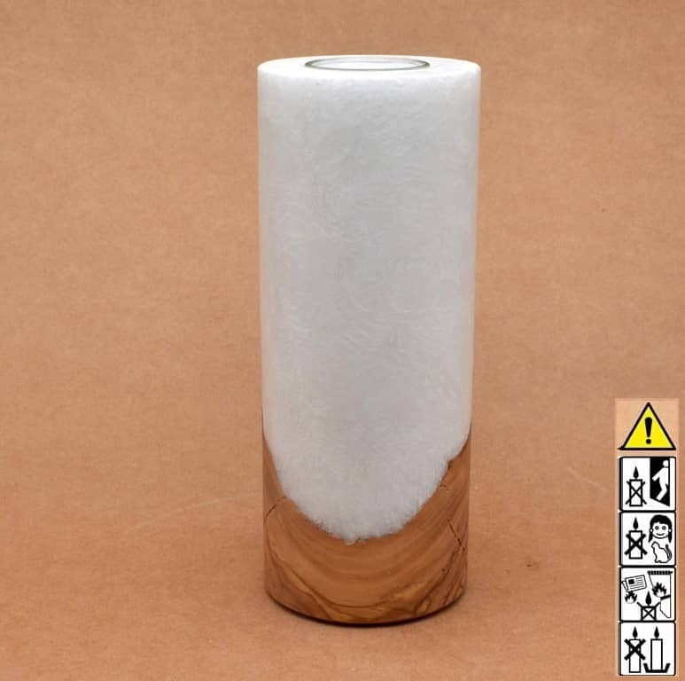 Kerze mit Holz Unikat Rund 80 x 200 mm mit Teelicht Nr.: 34