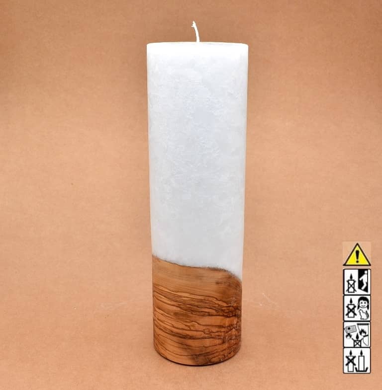 Kerze mit Holzelement, Individuelle, persönliche Hochzeitskerze  Holzkerze, Rund Stearinoptik, Hochzeitskerze mit Teelicht im Kerzen online Shop für Hochzeiten bestellen, günstig kaufen.