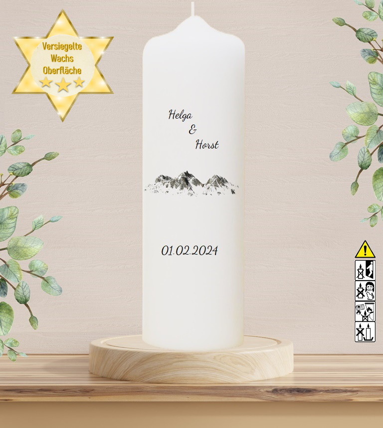 Personalisierte Hochzeitskerze "Berge" 30 cm Personalisierte Hochzeitskerze "Berge" 30 cm