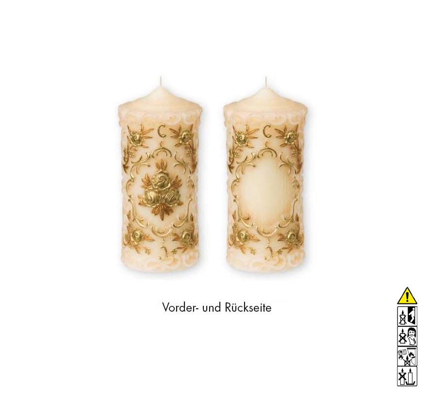 Geburtstagskerze Zierkerze Rundkerze mit Rosen in gold 180 x 90 mm Hochwertige Kerze zum Geburtstag kaufen Zierkerze Rundkerze mit Rosen in gold 180 x 90 mm