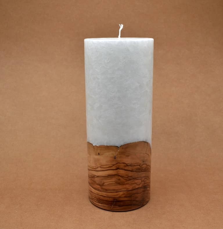 Kerze mit Holz Unikat Rund 100 x 250 mm mit Docht Nr.: 6