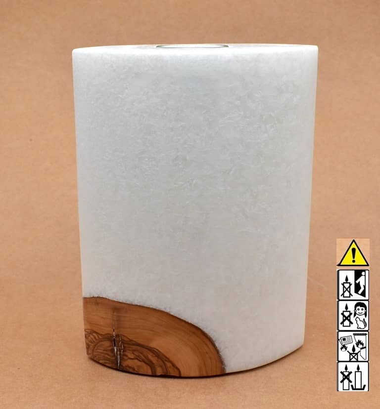 Kerze mit Holz Individuelle, perönliche Hochzeitskerze  Oval Kanten spitz  mit Teelicht im Kerzen online Shop für Hochzeiten bestellen, günstig kaufen.