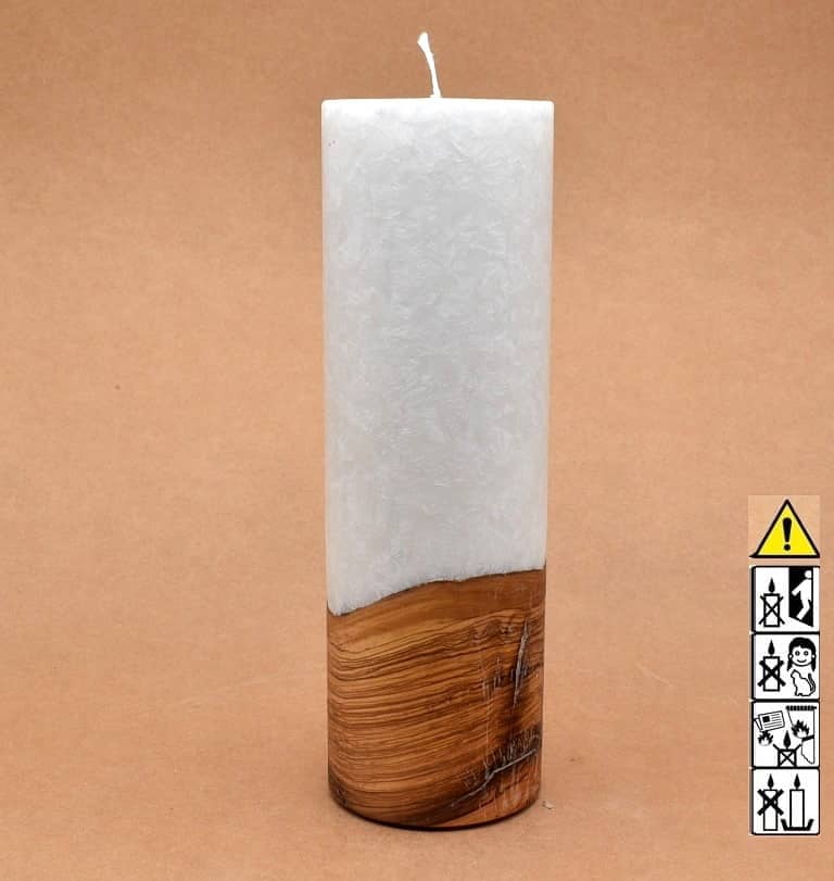 Kerze 80x250mm mit Holzelement, Individuelle, persönliche Hochzeitskerze  Holzkerze, Rund Stearinoptik, Hochzeitskerze mit Teelicht im Kerzen online Shop für Hochzeiten bestellen, günstig kaufen.