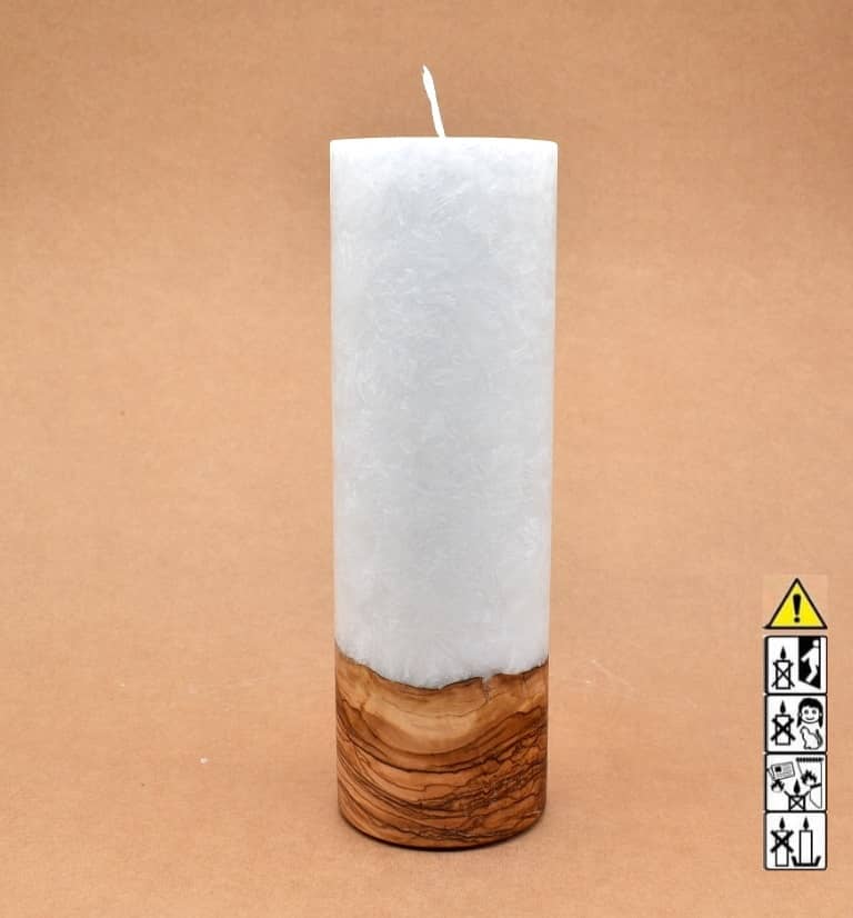 Kerze 80x250mm mit Holzelement, Individuelle, persönliche Hochzeitskerze  Holzkerze, Rund Stearinoptik, Hochzeitskerze mit Teelicht im Kerzen online Shop für Hochzeiten bestellen, günstig kaufen.
