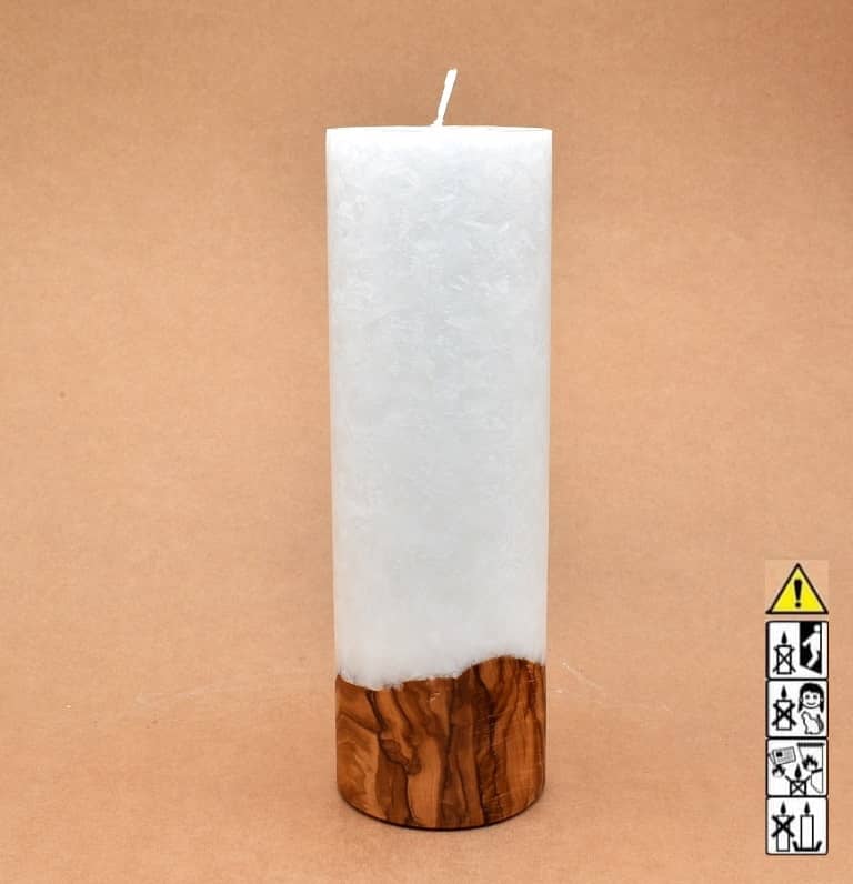 Kerze 80x250mm mit Holzelement, Individuelle, persönliche Hochzeitskerze  Holzkerze, Rund Stearinoptik, Hochzeitskerze mit Teelicht im Kerzen online Shop für Hochzeiten bestellen, günstig kaufen.