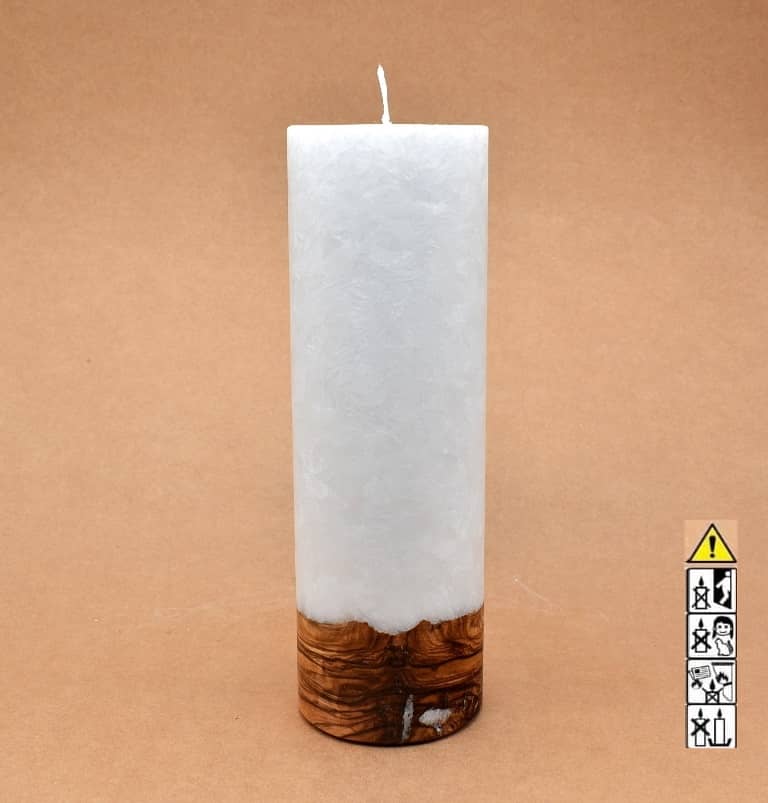 Kerze 80x250mm mit Holzelement, Individuelle, persönliche Hochzeitskerze  Holzkerze, Rund Stearinoptik, Hochzeitskerze mit Teelicht im Kerzen online Shop für Hochzeiten bestellen, günstig kaufen.
