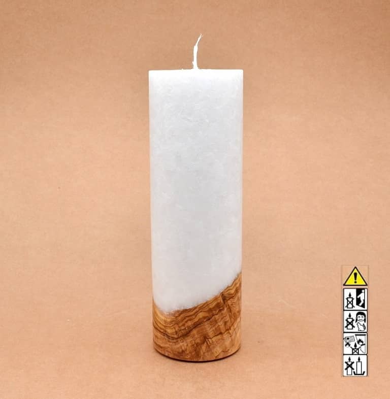 Kerze 80x250mm mit Holzelement, Individuelle, persönliche Hochzeitskerze  Holzkerze, Rund Stearinoptik, Hochzeitskerze mit Teelicht im Kerzen online Shop für Hochzeiten bestellen, günstig kaufen.