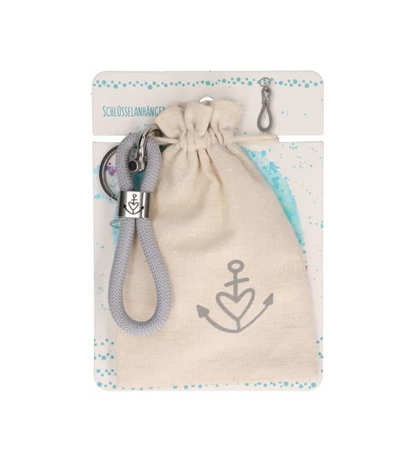 Schlüsselanhänger "Faith-Love-Hope" grauer Seemannsgarn mit Ankergravur auf Metall-Plakette Schlüsselanhänger "Faith-Love-Hope" grauer Seemannsgarn mit Ankergravur auf Metall-Plakette