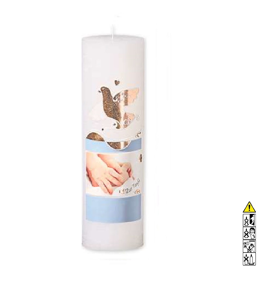 Taufkerze Rustica Babyhände hellblau 250 x 80 mm Taufkerze kaufen mit Motiv Rustica Babyhände hellblau 250 x 80 mm