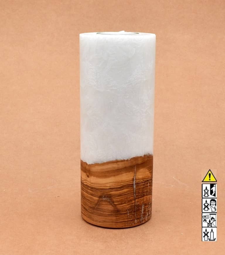 Kerze mit Holz Unikat Rund 80 x 200 mm mit Teelicht Nr.: 19