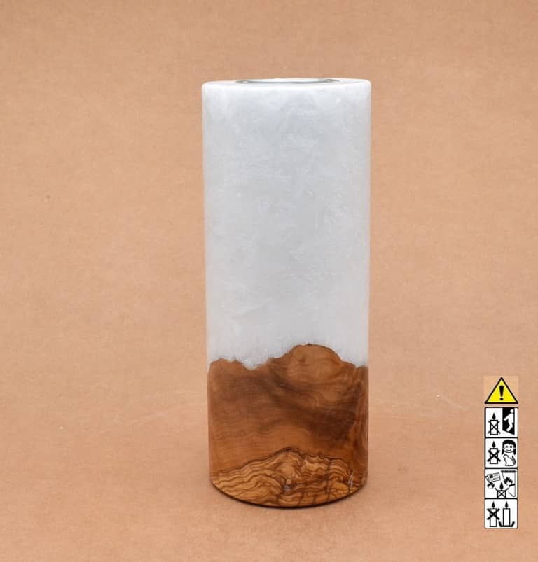 Kerze mit Holz Unikat Rund 80 x 200 mm mit Teelicht Nr.: 19