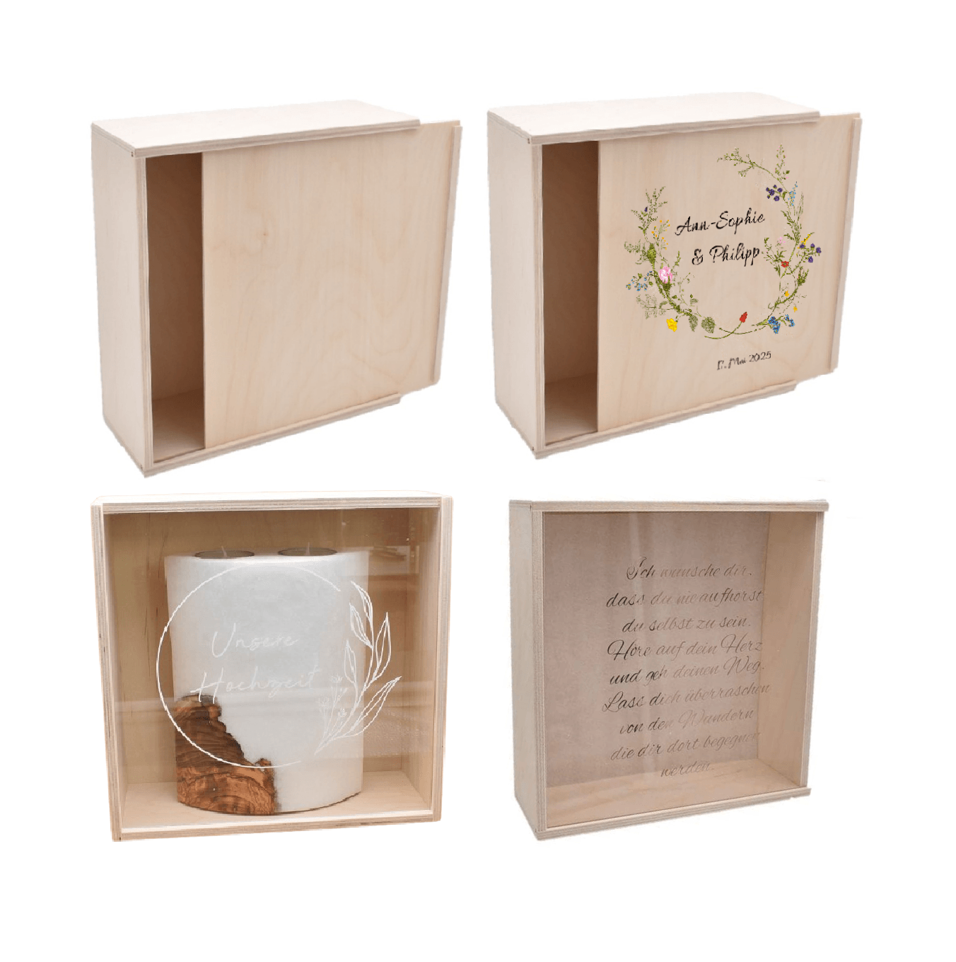 Kerzenbox aus Holz Gr.16 mit Schiebedeckel. Innen = 240 x 240 x 90 mm