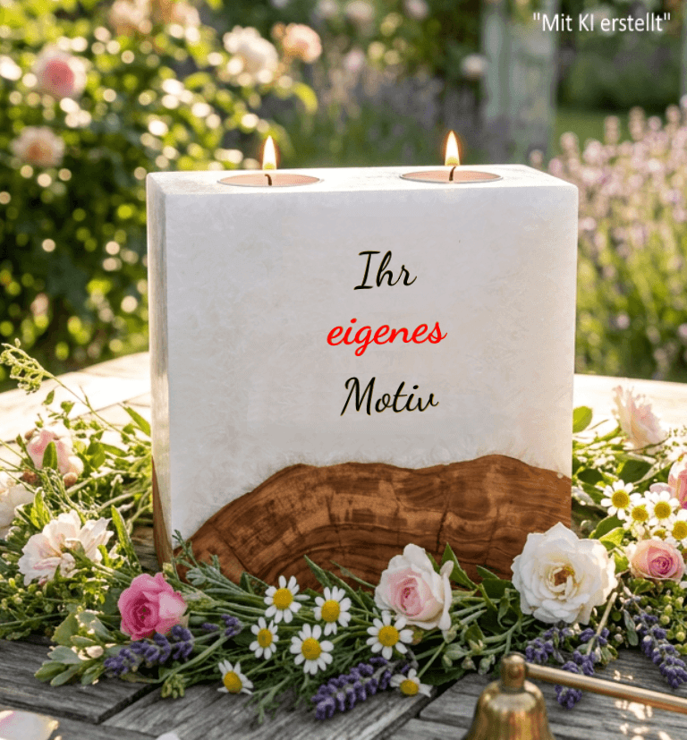 Hochzeitskerze 20 x 20 cm 2 Teelichter mit Sockel "selbstgestaltet"