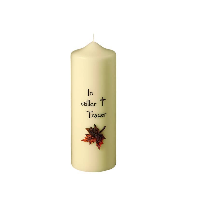 Eine edle Kerze für die Trauer und zum Gedenken champagner In stiller Trauer Ahornblatt 200 x 70 mm