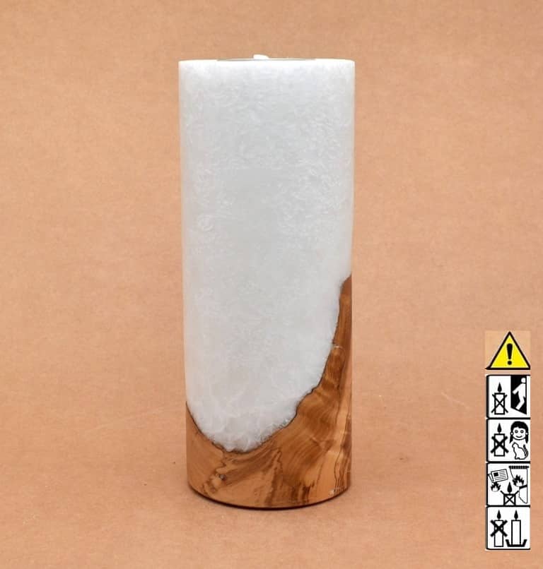 Kerze 80x200mm mit Holzelement, Individuelle, persönliche Hochzeitskerze  Holzkerze, Rund Stearinoptik, Hochzeitskerze mit Teelicht im Kerzen online Shop für Hochzeiten bestellen, günstig kaufen.