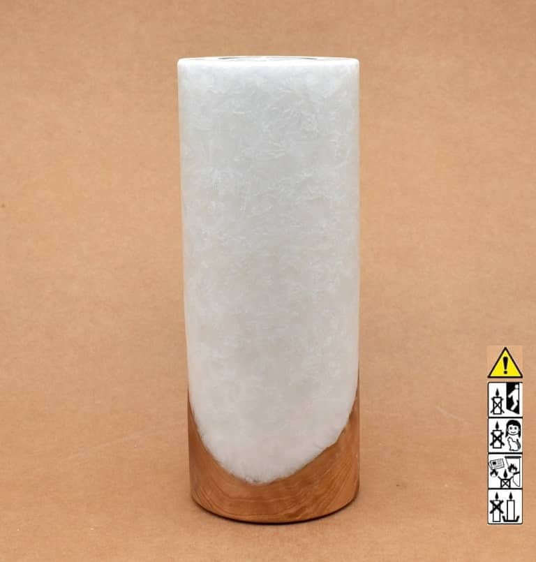 Kerze 80x200mm mit Holzelement, Individuelle, persönliche Hochzeitskerze  Holzkerze, Rund Stearinoptik, Hochzeitskerze mit Teelicht im Kerzen online Shop für Hochzeiten bestellen, günstig kaufen.